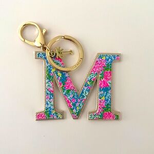 Lilly Pullitzer Floral Monogram “M” Keychain with Gold Accents